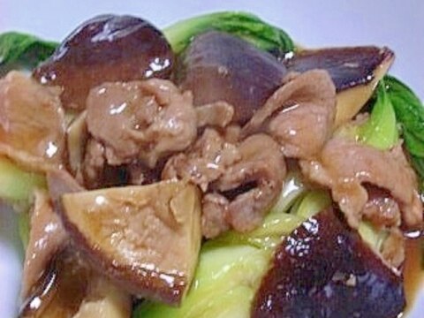 簡単　青梗菜と生シイタケと豚肉中華炒め